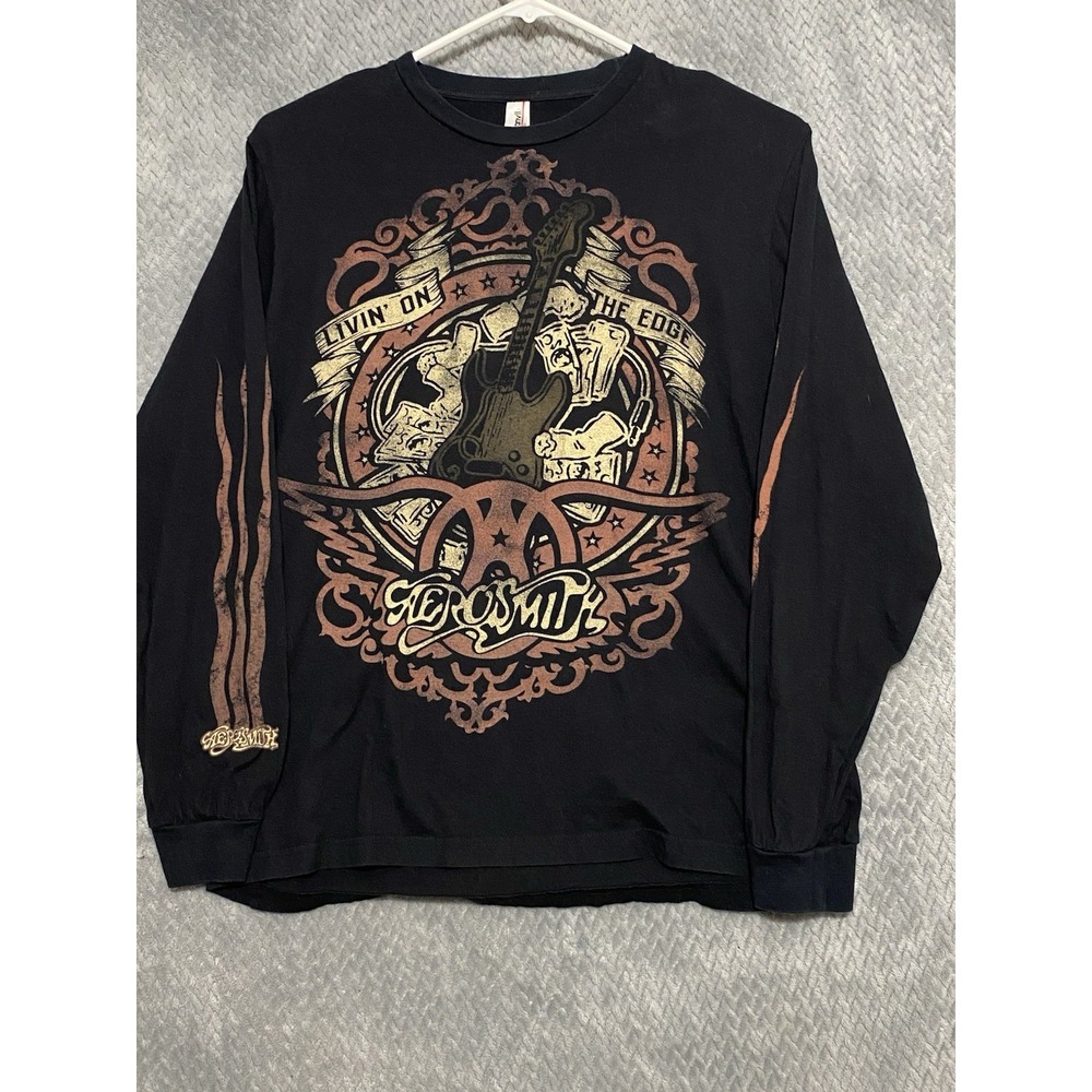 AEROSMITH T Shirt Men's Sz L Livin On The Edge Motorcycle Boston Long Sleeve